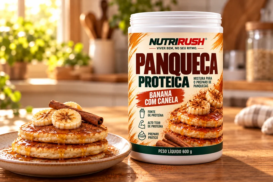 Panqueca NUTRIRUSH Banana com canela com panquecas prontas
